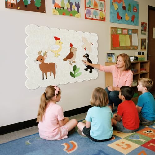 lightomorrow Scalloped Bulletin Board, 36 x 24 Inches Felt Pin Board - Decorative Cork Alternative for Wall, 3' x 2' Foldable Picture Self-Adhesive Vision Prayer Board with 20 Pushpins - Oatmeal - Image 5