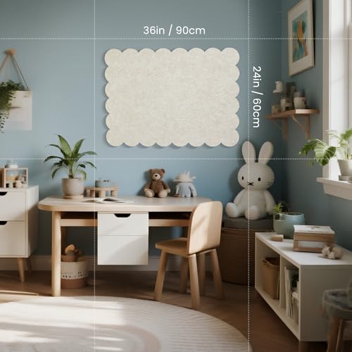 lightomorrow Scalloped Bulletin Board, 36 x 24 Inches Felt Pin Board - Decorative Cork Alternative for Wall, 3' x 2' Foldable Picture Self-Adhesive Vision Prayer Board with 20 Pushpins - Oatmeal - Image 4