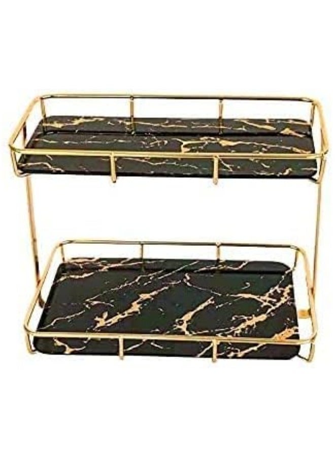 GGEROU 2-Tier Bathroom Organizer Countertop, Bathroom Countertop Storage Shelf with Removable Marble Glass Tray - Image 2