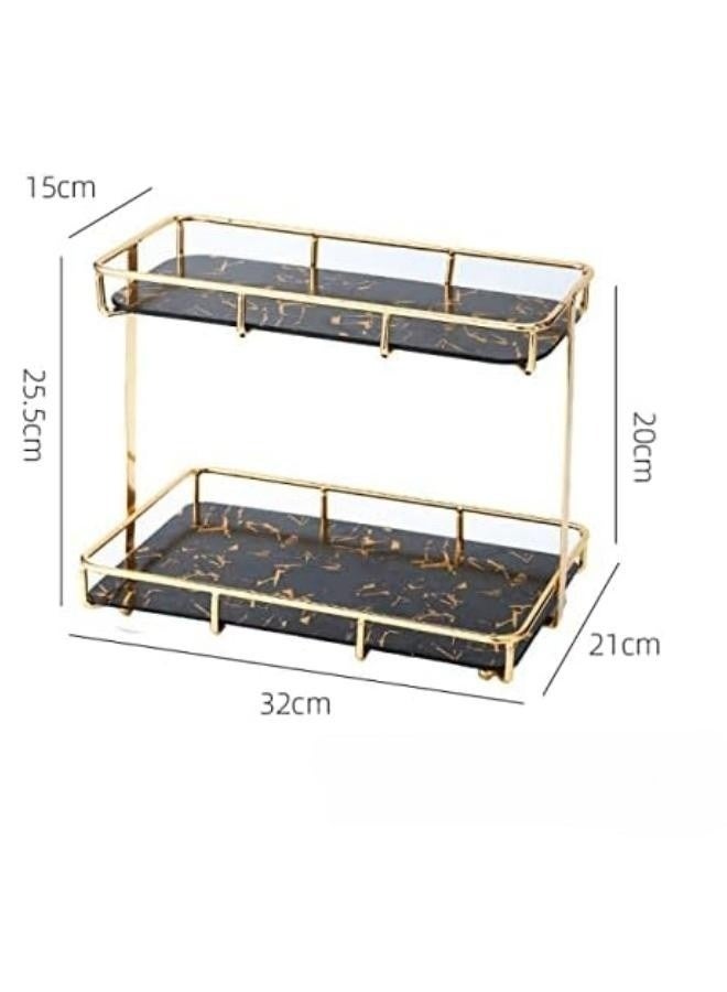 GGEROU 2-Tier Bathroom Organizer Countertop, Bathroom Countertop Storage Shelf with Removable Marble Glass Tray - Image 3