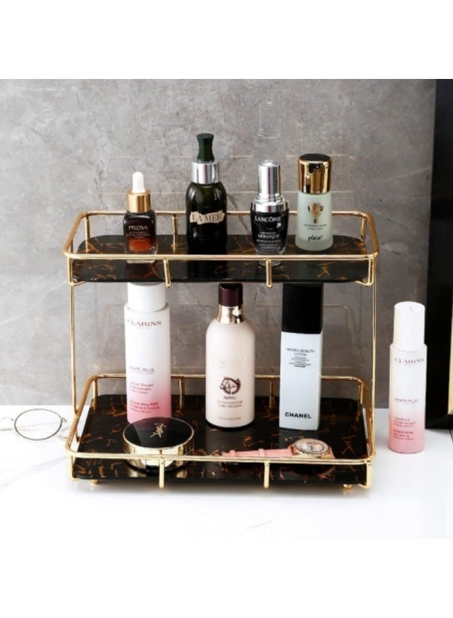 GGEROU 2-Tier Bathroom Organizer Countertop, Bathroom Countertop Storage Shelf with Removable Marble Glass Tray - Image 1