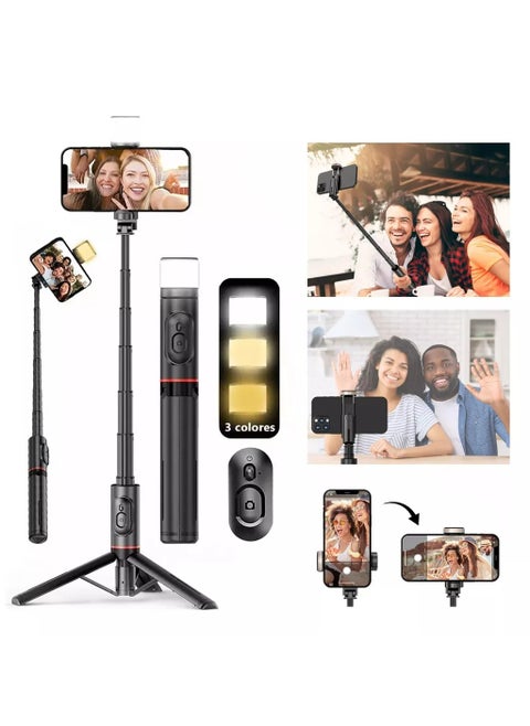 29.92”Selfie Stick Tripod with fill light, Extendable Aluminum Tripod with Rechargeable Bluetooth Remote, Compatible with iPhone and Android Smartphones, Perfect for Travel, Vlog, Video and Photo