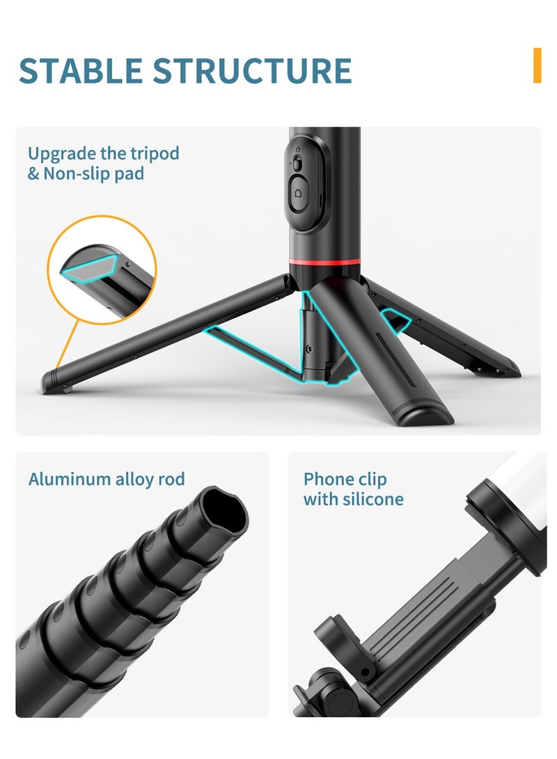 29.92”Selfie Stick Tripod with fill light, Extendable Aluminum Tripod with Rechargeable Bluetooth Remote, Compatible with iPhone and Android Smartphones, Perfect for Travel, Vlog, Video and Photo - Image 3