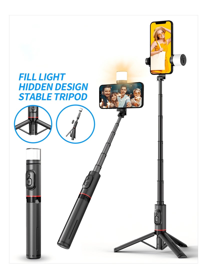 29.92”Selfie Stick Tripod with fill light, Extendable Aluminum Tripod with Rechargeable Bluetooth Remote, Compatible with iPhone and Android Smartphones, Perfect for Travel, Vlog, Video and Photo - Image 1