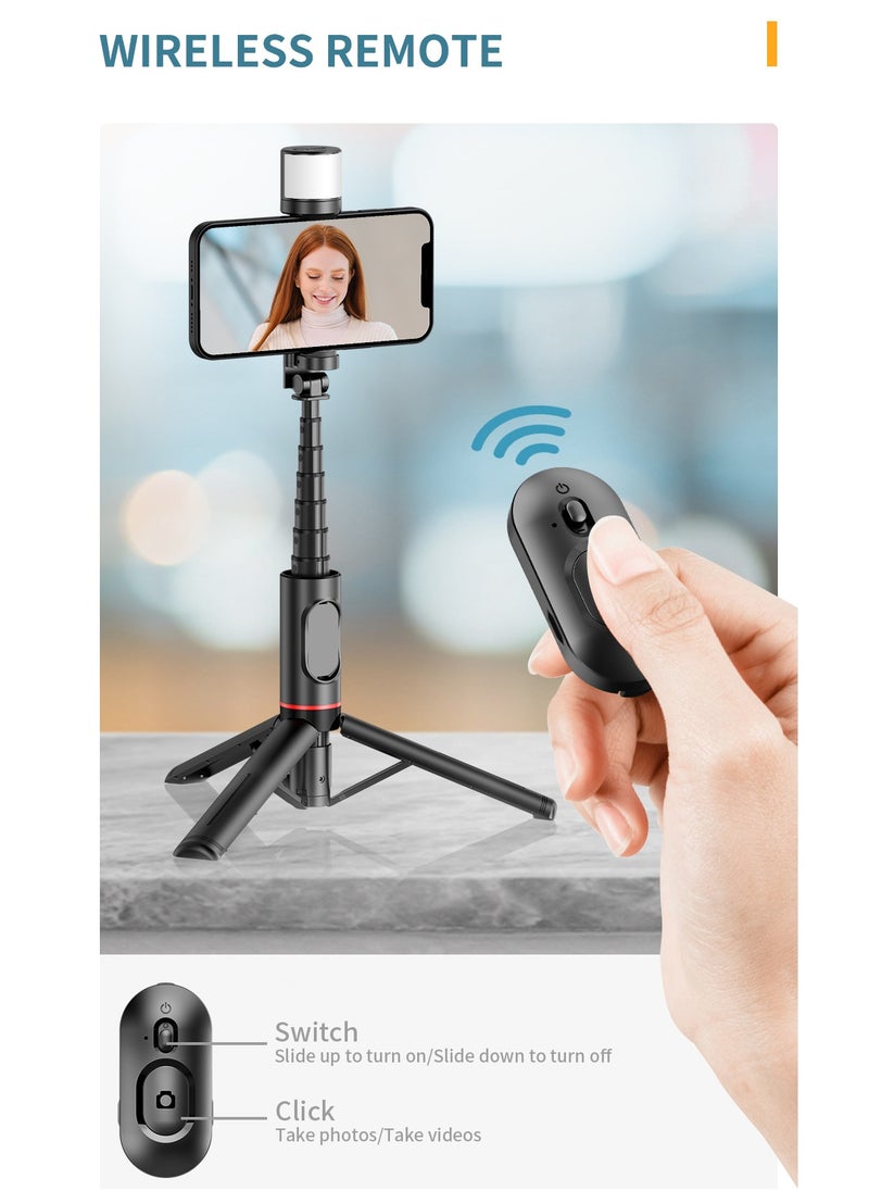 Generic - 29.92”Selfie Stick Tripod with fill light, Extendable Aluminum Tripod with Rechargeable Bluetooth Remote, Compatible with iPhone and Android Smartphones, Perfect for Travel, Vlog, Video and Photo - Image 1