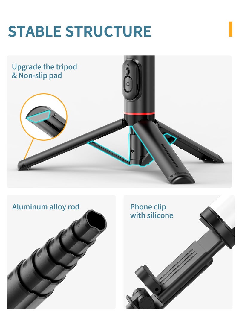 Generic - 29.92”Selfie Stick Tripod with fill light, Extendable Aluminum Tripod with Rechargeable Bluetooth Remote, Compatible with iPhone and Android Smartphones, Perfect for Travel, Vlog, Video and Photo - Image 1