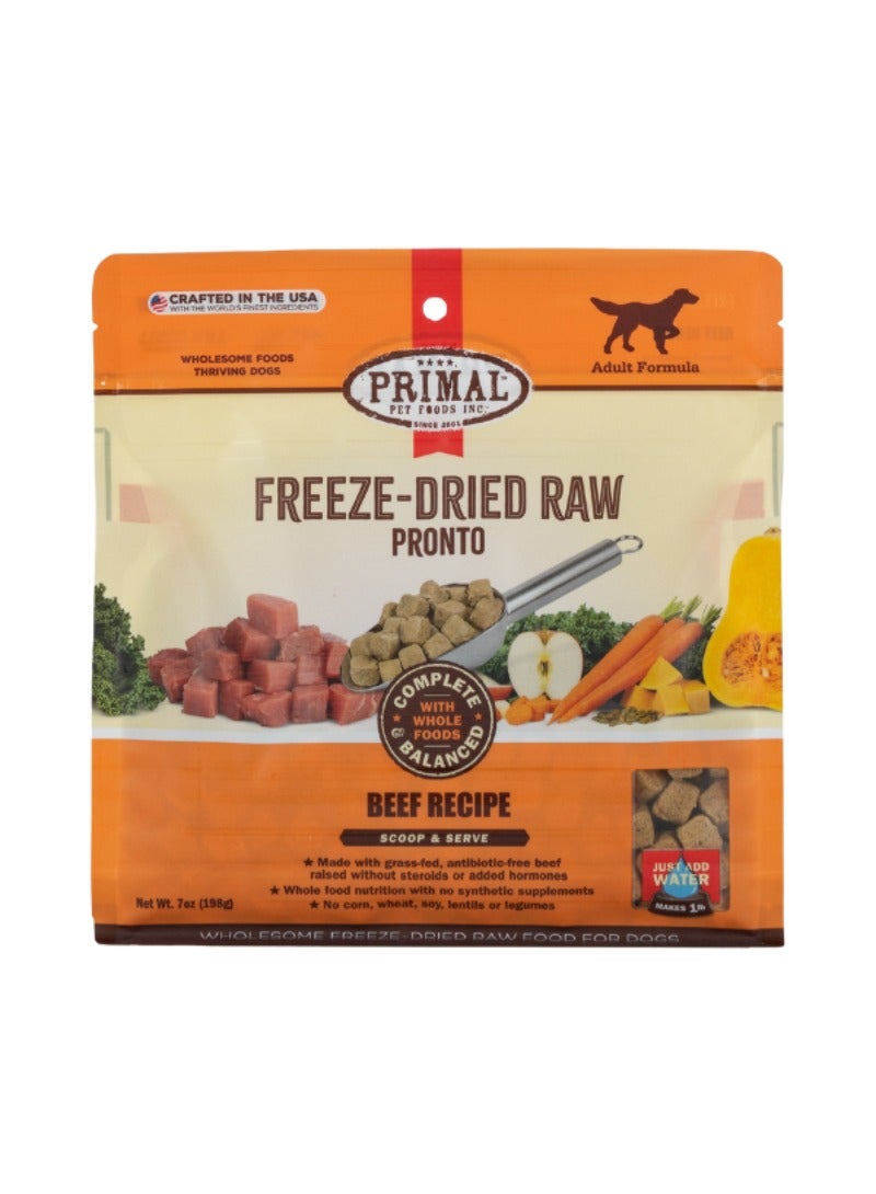 Primal Pet Foods Canine Beef Pronto Grain Free Freeze Dried Raw Dog Food 198g - Image 1