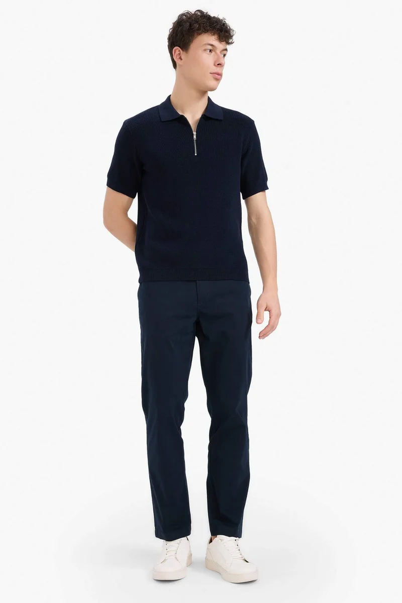 DeFacto Standard Fit Half Zipper Short Sleeve Knit Polo T-Shirt