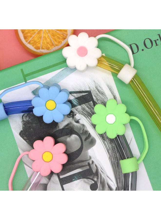 10mm Reusable Straw Cap Cute Chrysanthemum Shaped Dustproof Cap Accessories Fun Straw Plug Durable Plastic Material-Color:Large Black Powder Chrysanthemum 10mm-Specifications:Bag With Straw (straw Color Random)  - Image 3