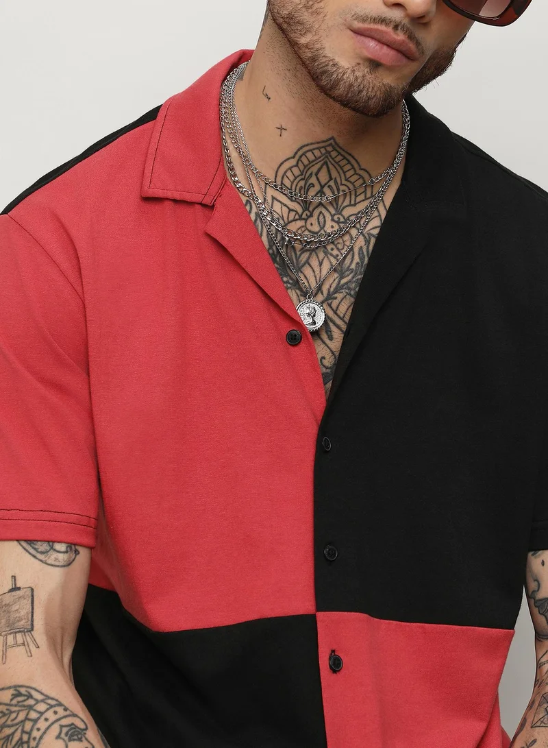 Campus Sutra Men's Crimson Red & Jet Black Maxi Checkers Shirt
