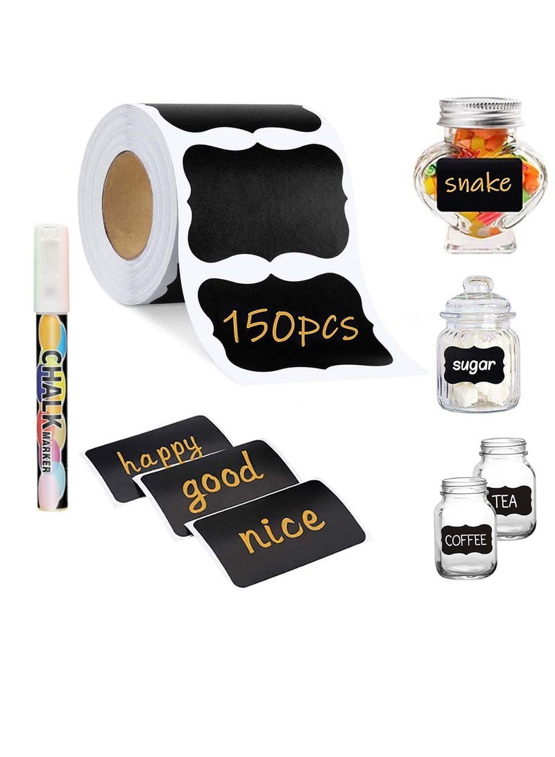 SYOSI Chalkboard Labels, Waterproof Reusable Blackboard Stickers, Organizer Labels, with 1 Liquid Chalk Marker for Containers, Spice and Glass Blackboard Organizer for Kitchen and Pantry(150pcs) - Image 1