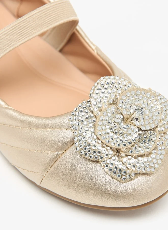 جونيورز Floral Accent Slip-On Ballerina Shoes with Elastic Strap