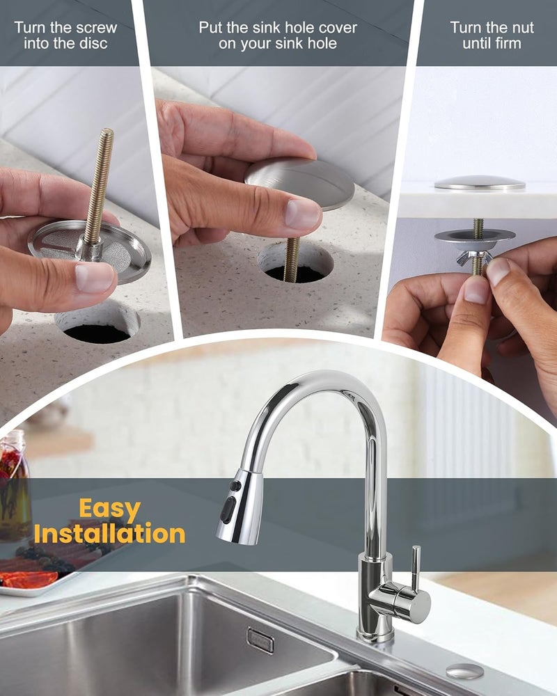 ALEASHA Kitchen Sink Hole Cover, Faucet Hole Cover for Kitchen Sink, Tap Hole Plate Stopper Cover Blanking Brass Metal Plug, Brushed Stainless Steel - Image 5