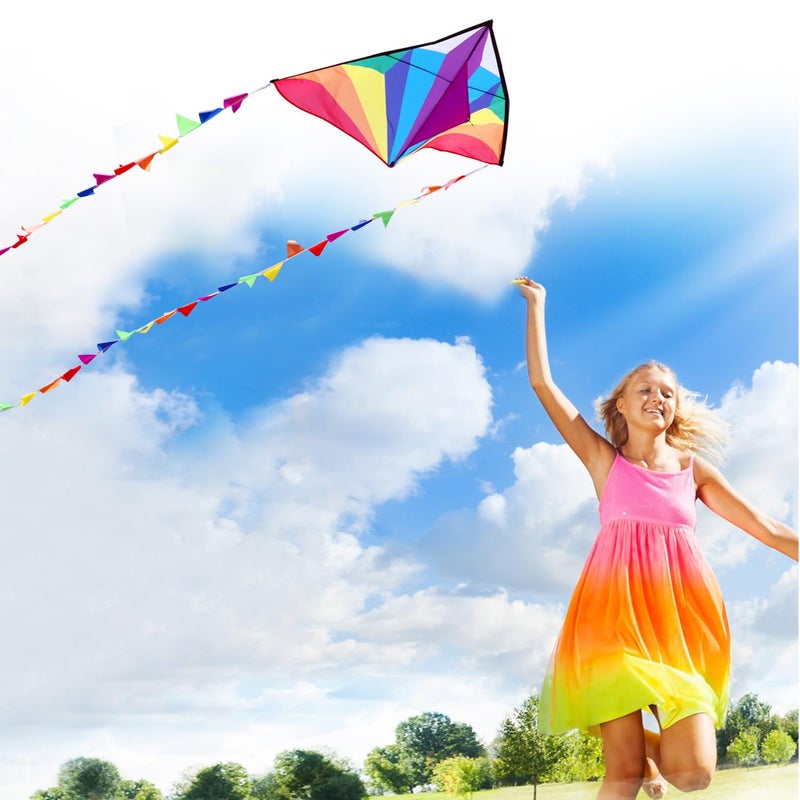 Honbo Large Delta Kite for Kids & Adults,Extremely Easy to Fly Kite for Beach Trip,String Line Included,with Colorful Colors Tail,Perfect for Beginners, - Image 5