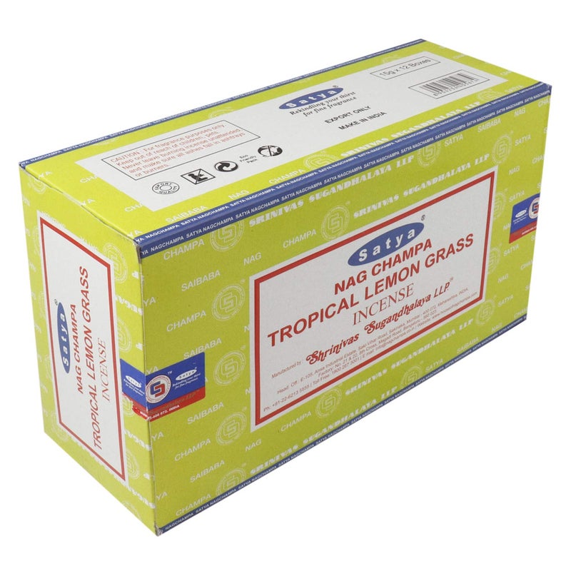 Satya Nag Champa Tropical Lemon Grass Incense Sticks Agarbatti 180 Grams Box | 12 Packs of 15 Grams Each in a Box | Free Wooden Stand | Export Quality - Image 2