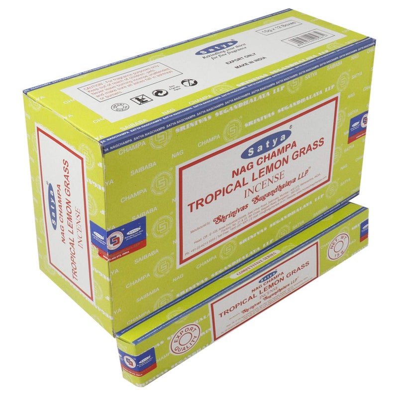 Satya Nag Champa Tropical Lemon Grass Incense Sticks Agarbatti 180 Grams Box | 12 Packs of 15 Grams Each in a Box | Free Wooden Stand | Export Quality - Image 1