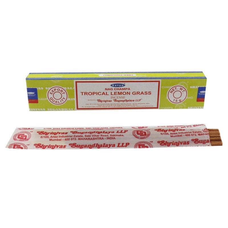 Satya Nag Champa Tropical Lemon Grass Incense Sticks Agarbatti 180 Grams Box | 12 Packs of 15 Grams Each in a Box | Free Wooden Stand | Export Quality - Image 3