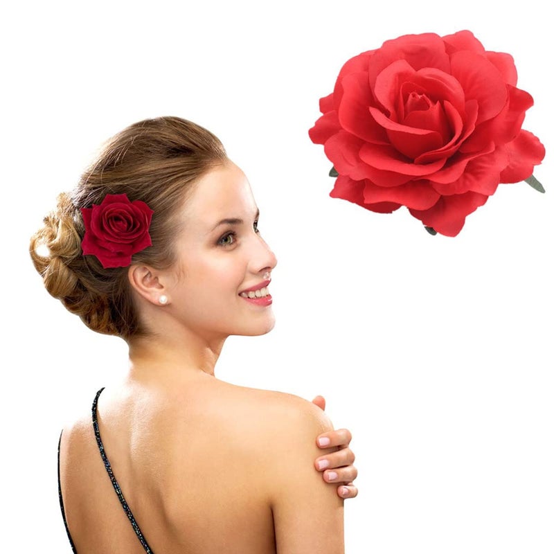 RUITASA Rose Hair Clips Floral Brooch Hair Accessories with Rose Flowers for Women Wedding and Party Headpieces Red 