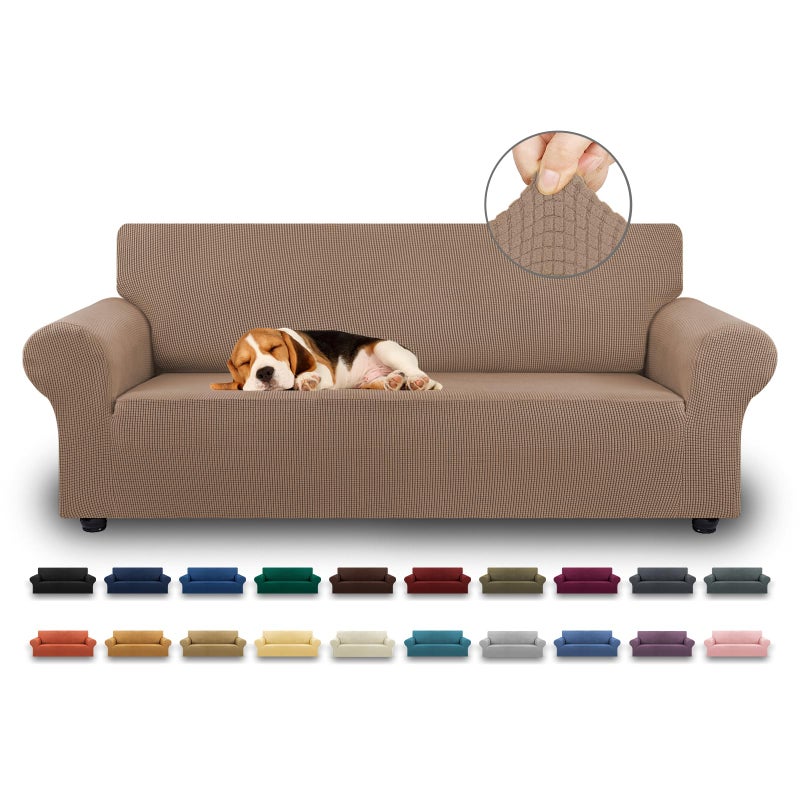 KEKUOU Stretch Sofa Cover Slipcover ï¼ŒCouch Covers for 3 Cushion Couch Sofa pet Friendly (78"-94") Furniture Protector Sofa with Elastic Bottom for Kids,Dog, Jacquard Small Checked(Large,Camel) - Image 1