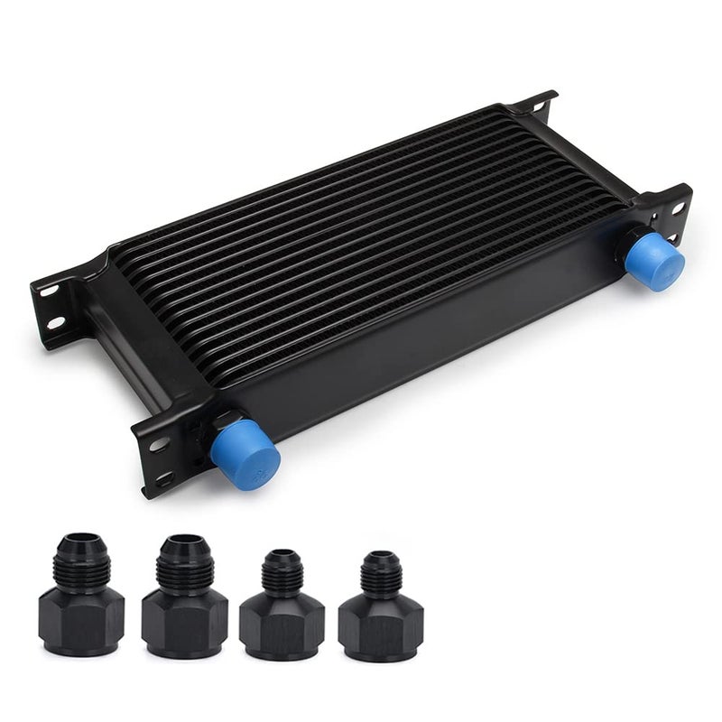 HTRACING 16 Row AN10 10AN Transmission Oil Cooler Kit Stacked Plate With 6AN 8AN Adapter Universal Engine Transmission British Radiator Oil Cooler Condenser Aluminium Alloy Black