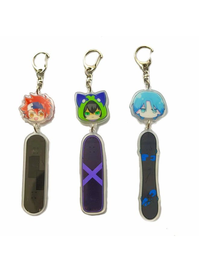 JCvCX 3pcs Dualside Skateboard Keychains Cute Skateboard Keychain Car Key Ring Tag - Image 2