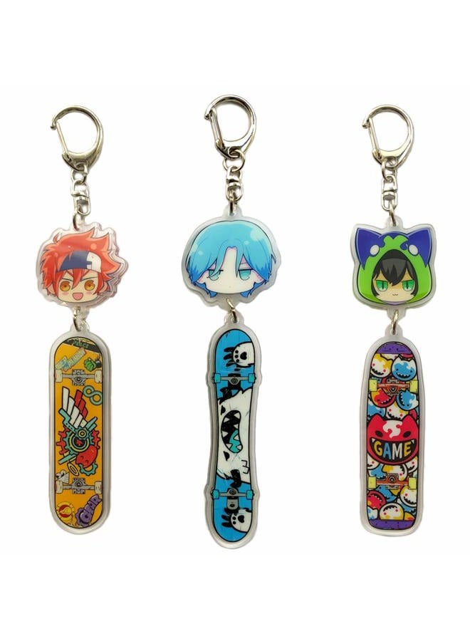 JCvCX 3pcs Dualside Skateboard Keychains Cute Skateboard Keychain Car Key Ring Tag - Image 1