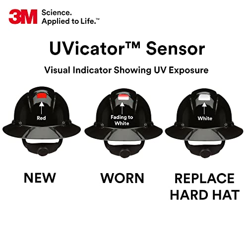 3M Hard Hat SecureFit H-812SFR-UV, Black, Non-Vented Full Brim Style Safety Helmet with Uvicator Sensor, 4-Point Pressure Diffusion Ratchet Suspension, ANSI Z87.1 - Image 4