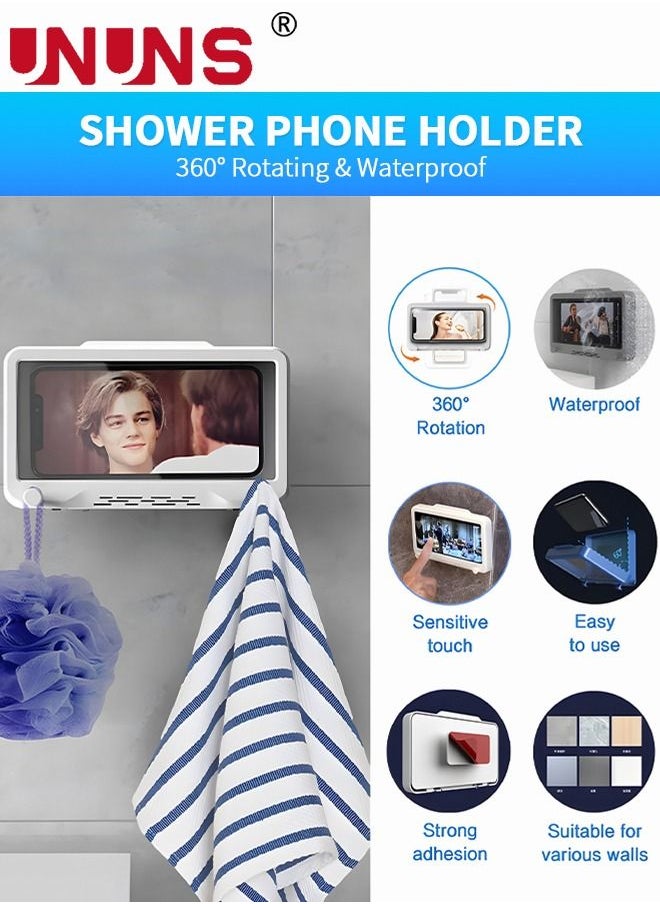 UNUNS 360 Rotating Shower Phone Holder Waterproof Anti-Fog Case ,Shower Accessories Wall Mount & Wall Stickers for Shower Bathroom Mirror Bathtub Kitchen with Touch Screen  - Image 2