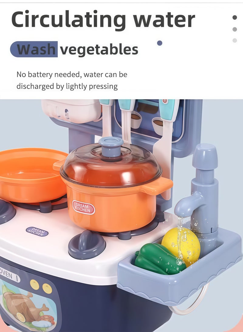 XiuWoo Kitchen Pretend Play Toy Set,Children Role Play Cookware Indoor DIY Kitchen Toy Games Kitchen Accessories Toys Sets,Kitchen Toys for Toddlers with Real Sounds and Light,Role Playing Game Pretend Food and Cooking Playset,for Boys Girls Kids (Blue) - Image 5