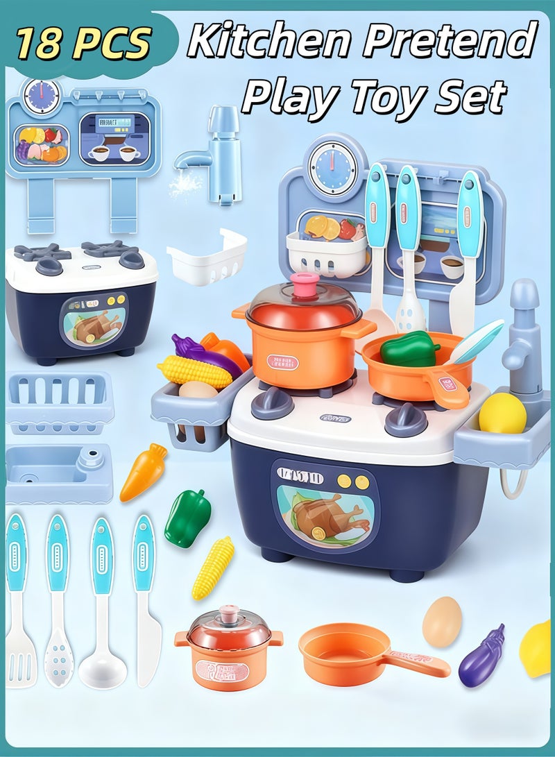 XiuWoo Kitchen Pretend Play Toy Set,Children Role Play Cookware Indoor DIY Kitchen Toy Games Kitchen Accessories Toys Sets,Kitchen Toys for Toddlers with Real Sounds and Light,Role Playing Game Pretend Food and Cooking Playset,for Boys Girls Kids (Blue) - Image 1