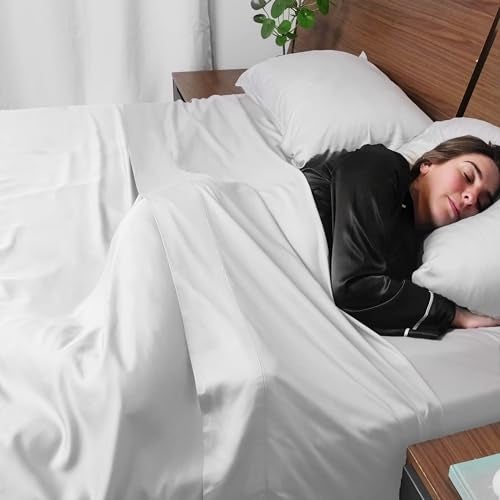 ACCURATEX Cooling Sheets Full Size - Viscose Made from Bamboo, Luxury Cool Silky Sheet Set for Queen Size Bed, Super Soft Breathable Bedding Sheets up to 16 inches Deep Pockect,White - Image 2