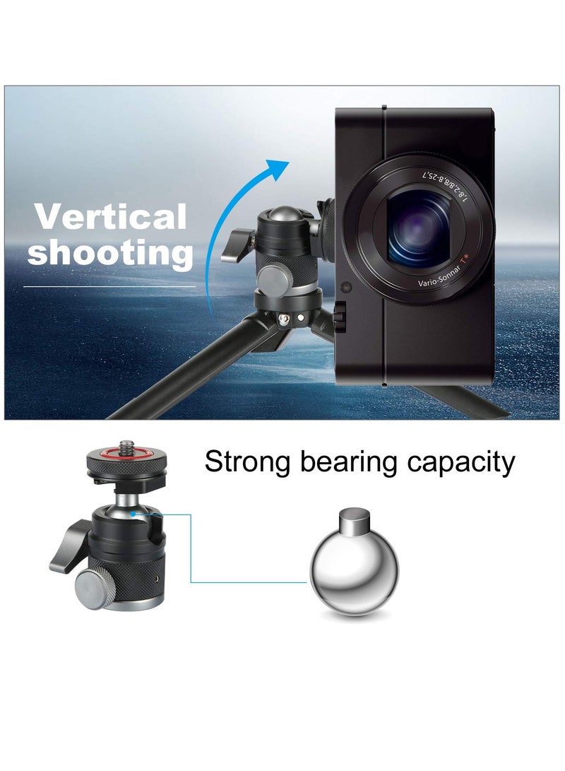 Excefore Camera Tripod Mini Ball Head Adapter, 360 Degree Rotatable Aluminum Tripod Head, 1/4" Screw Cold Shoe Mount for DSLR Cameras HTC Vive Tripods Monopods Camcorder Light Stand - Image 5