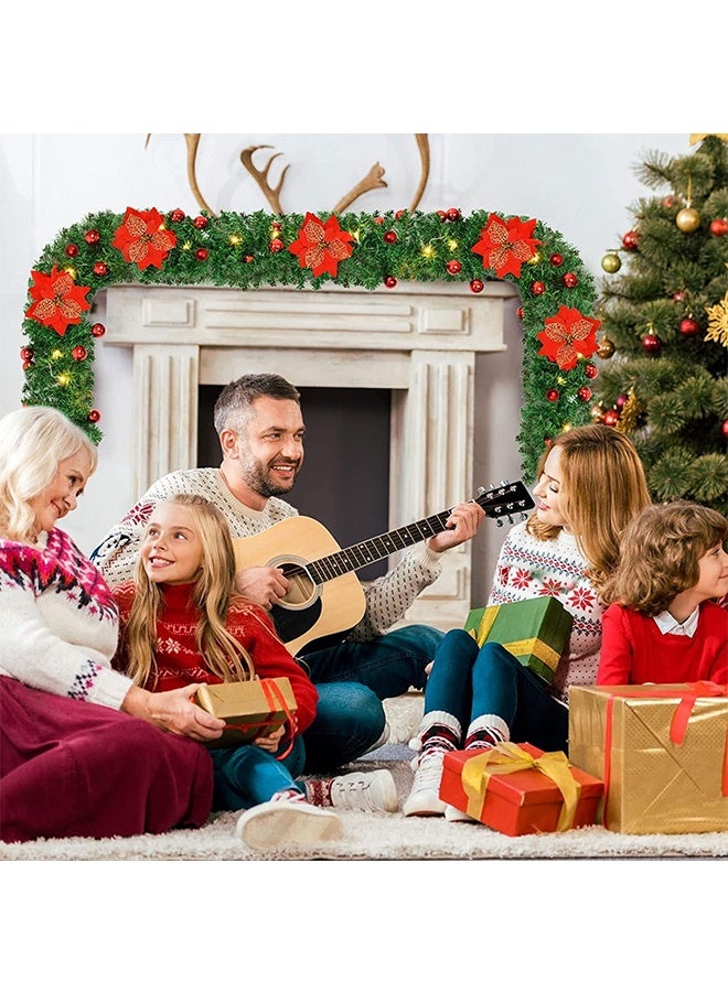 JCB CHIC إكليل عيد الميلاد مع أضواء، إكليل عيد الميلاد مسبق الإضاءة بطول 2.7 متر، إكليل زينة عيد الميلاد مزود بـ 50 مصباح LED مع التوت والأقواس وأقماع الصنوبر والزهور للسلالم والديكور الداخلي والخارجي - Image 4