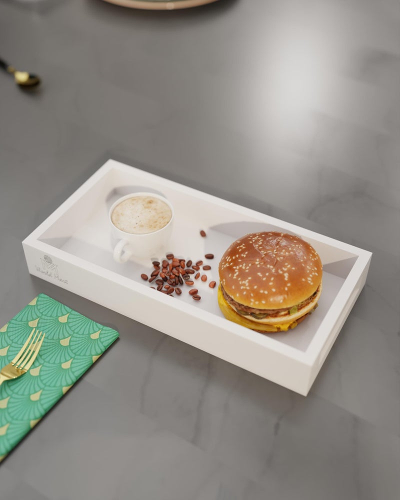 World Mart Wooden Tray Rectangular Tray for Dining Table and Kitchen, Serving Tray Set for Breakfast and Tea Serving 12x6 Inches Serving Platter Beautiful Home Decor (1, White) - Image 1