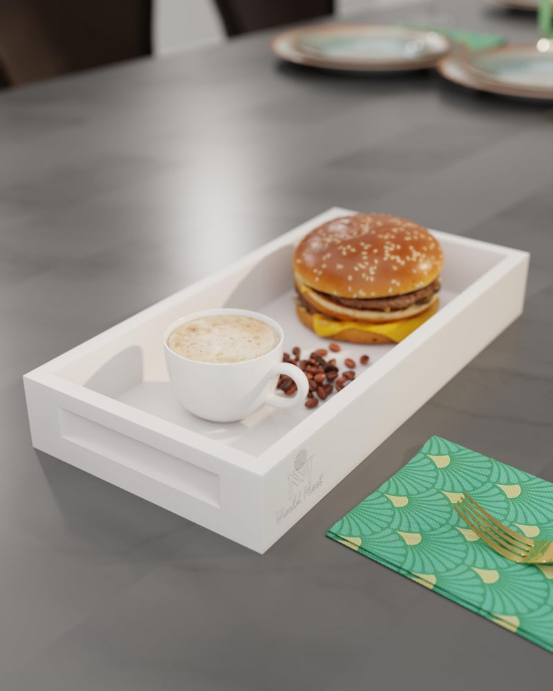 World Mart Wooden Tray Rectangular Tray for Dining Table and Kitchen, Serving Tray Set for Breakfast and Tea Serving 12x6 Inches Serving Platter Beautiful Home Decor (1, White) - Image 5