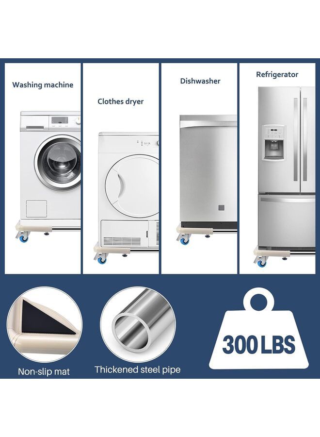 LAMAY Mini Fridge Stand Furniture Dolly Mobile Roller with 4 Locking Wheels-Base Adjustable Refrigerator Washing Machine Stand Moving Cart- Appliance Dolly Cart Roller Pedestal -Off White - Image 2