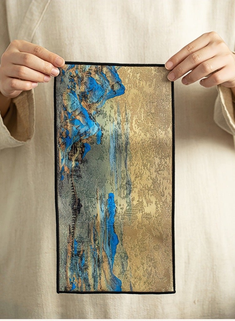 Chinese style retro absorbent tea towel tea set tea tablecloth tea coaster tea mat tea cloth strong absorbent dry foam towel home office kung fu tea set artistic landscape painting - Image 1