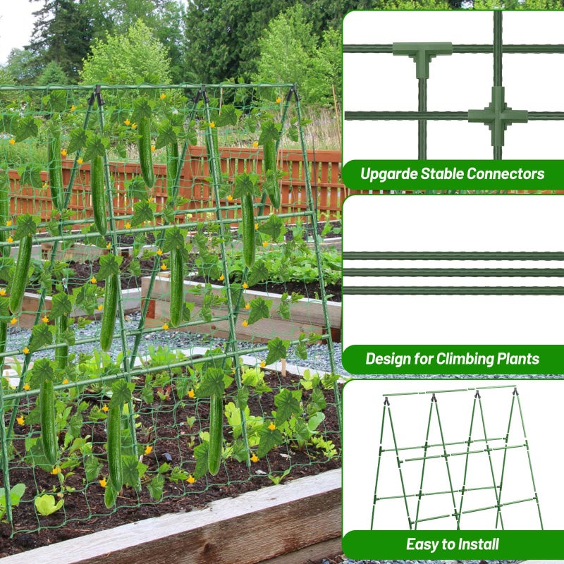 Tidponra Cucumber Trellis with 46 Gallon Grows Bag, 50 x 54 Inches A Frame Outdoor Greenhouse Trellis and Fabric Raised Bed, Climbing Net and Plant Support Clips for Bean Climbing Plants - Image 5