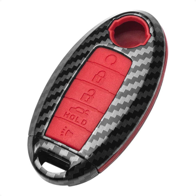 TANGSEN Key Fob Case Red Carbon Fiber Pattern Black Silicone Cover Compatible with Infiniti JX35 Q50 Q60 QX56 QX60 QX80 Altima Armada Maxima Murano Pathfinder Rogue 5 Button Keyless Entry Remote - Image 2