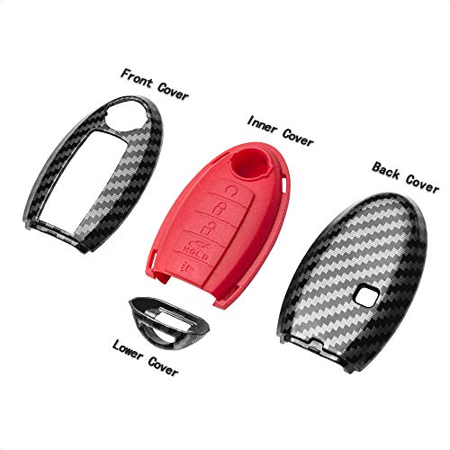 TANGSEN Key Fob Case Red Carbon Fiber Pattern Black Silicone Cover Compatible with Infiniti JX35 Q50 Q60 QX56 QX60 QX80 Altima Armada Maxima Murano Pathfinder Rogue 5 Button Keyless Entry Remote - Image 3