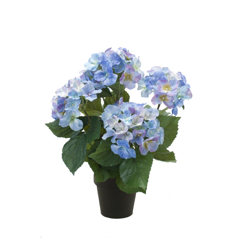 Homez indoor artificial hydrangea bush in pot, blue, 40cm