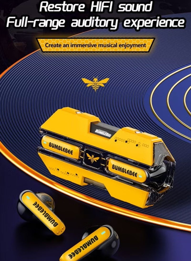 Transformers TF-T01 Wireless Bluetooth Earbuds Gaming Headphones Long Battery Life Headset Low Latency HIFI Stereo Sound with Music Noise Cancellation Calls Yellow - Image 4