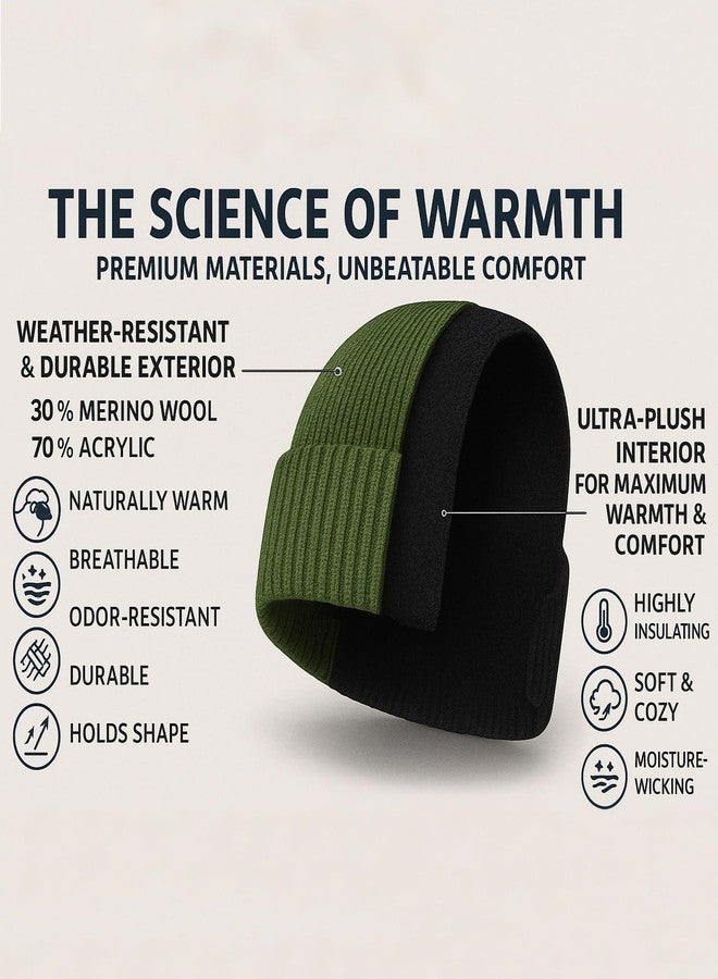 BUTITNOW Plus Size Fleece Lined Beanie Hat - M/L/XL/XXL Merino Wool Beanie Hat for Men - Large Winter Hat Ski Skull Cap for Big Heads, Black, XL-XXL - Image 3