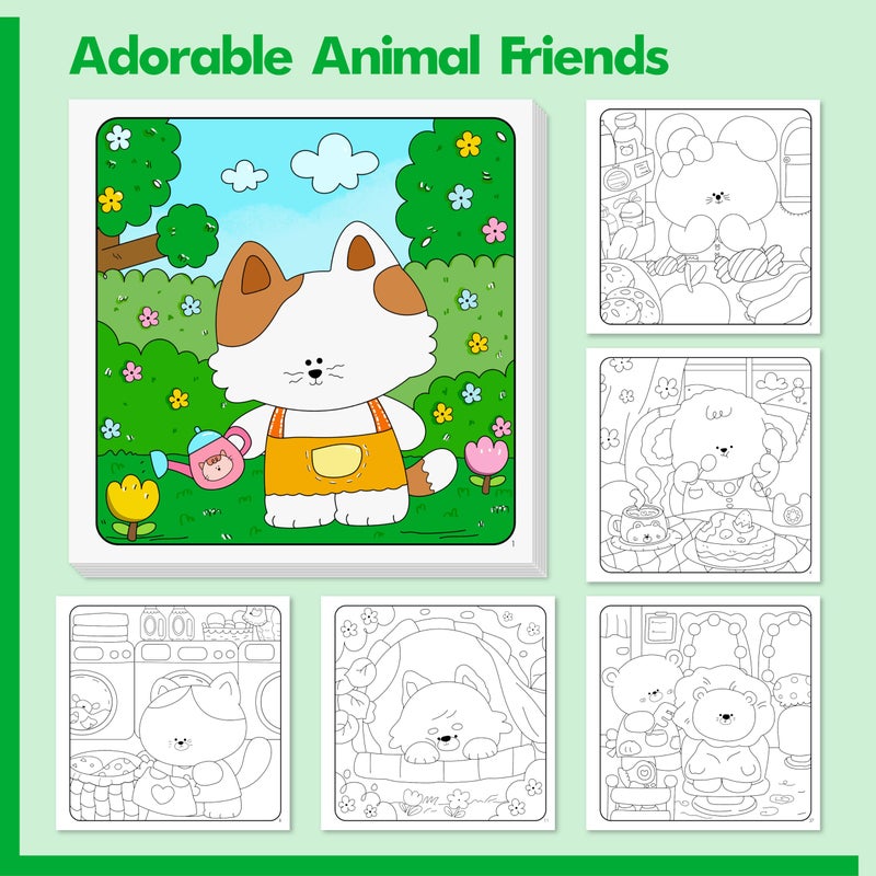 Gethelud Cute & Cozy Coloring Book, 50 Sheets Warm Scenes with 600+ Stickers, Cute Animals- Themed Pages Stress Relief for Adults & Teens Relaxation, Comfy Day, Cozy Hygge Moment (8.3â€ x 8.3â€) - Image 3