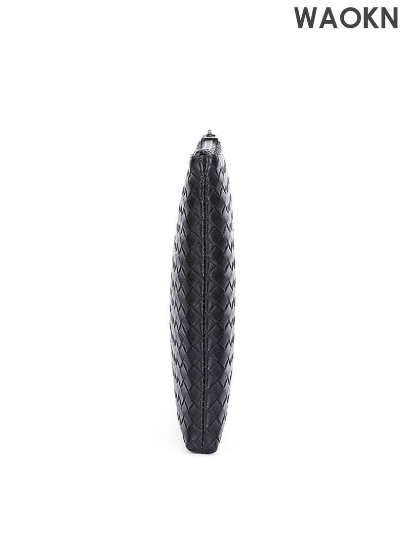 WAOKN Men's large capacity storage handbag, made of high-quality leather material, envelope style handbag, designed with fashionable and versatile woven patterns, with wristband handbag, the first choice for gift giving. - Image 4