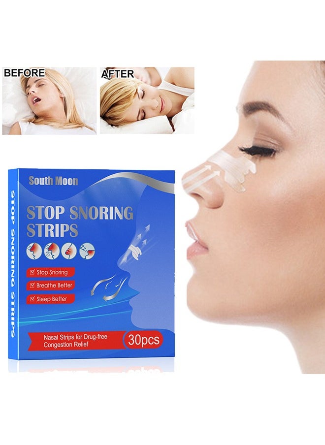SOUTH MOON Stop Snoring Strips 30PCS,Nasal Strips for Congestiong Relief,Sleepright Breathing,Snoring Solution and Instant Relief for Nasal Congestion Caused By Colds and Allergies  - Image 1