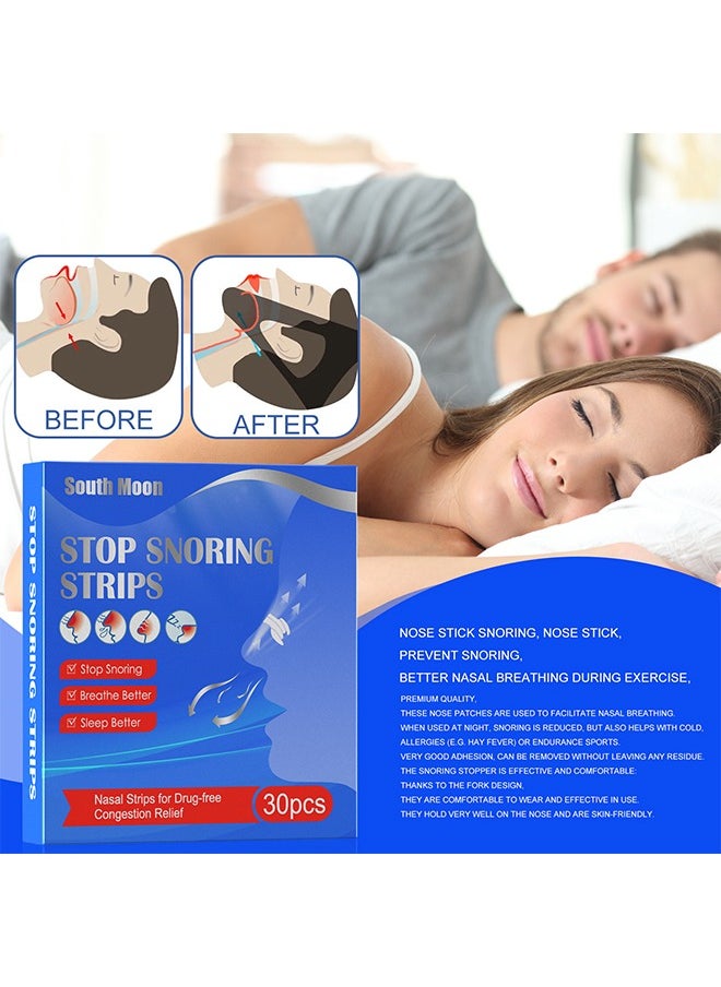 SOUTH MOON Stop Snoring Strips 30PCS,Nasal Strips for Congestiong Relief,Sleepright Breathing,Snoring Solution and Instant Relief for Nasal Congestion Caused By Colds and Allergies  - Image 3