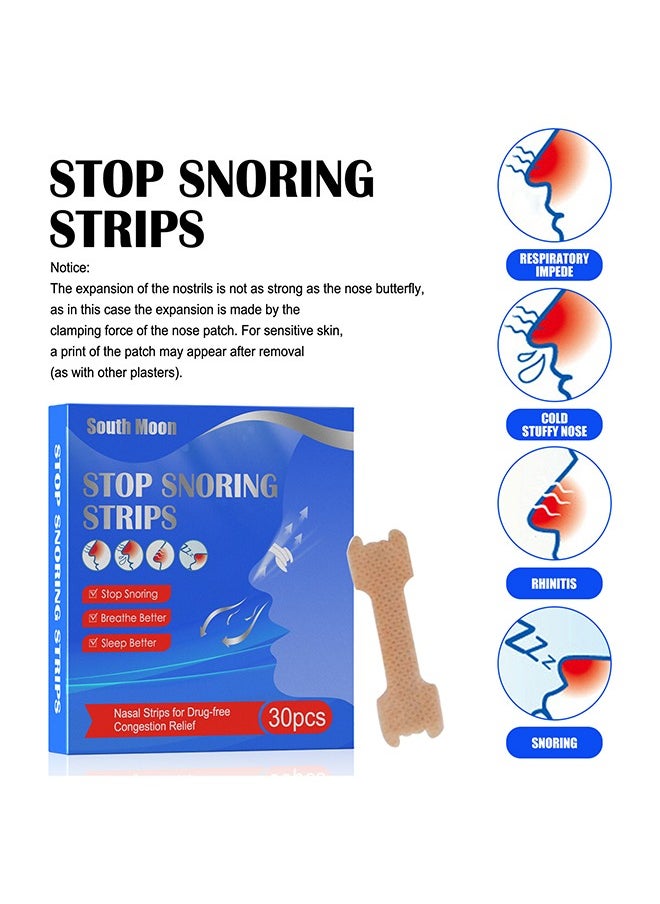 SOUTH MOON Stop Snoring Strips 30PCS,Nasal Strips for Congestiong Relief,Sleepright Breathing,Snoring Solution and Instant Relief for Nasal Congestion Caused By Colds and Allergies  - Image 5