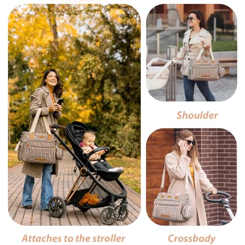 FHELAD Diaper Bag Tote, Crossbody Diaper Bag for Labor & Delivery, 16 Pockets 5 Insulated, Waterproof Lightweight Baby Bag with Changing Pad & Pacifier Case, Travel Mom Tote (Brown Taupe) - Image 2
