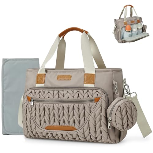 FHELAD Diaper Bag Tote, Crossbody Diaper Bag for Labor & Delivery, 16 Pockets 5 Insulated, Waterproof Lightweight Baby Bag with Changing Pad & Pacifier Case, Travel Mom Tote (Brown Taupe) - Image 1